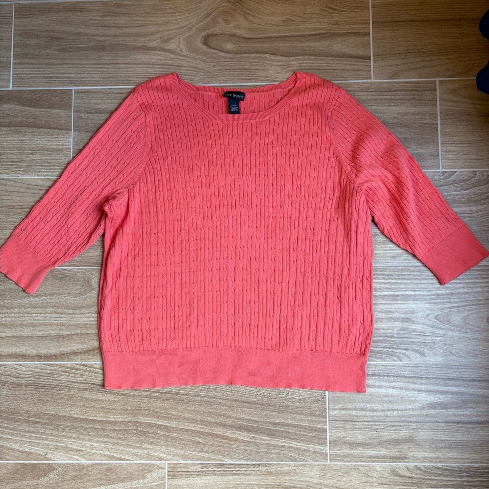 Vtg Y2K Lane Bryant Women's Cable Knit 3/4 Sleeve Sweater 26/28 Old Money Preppy